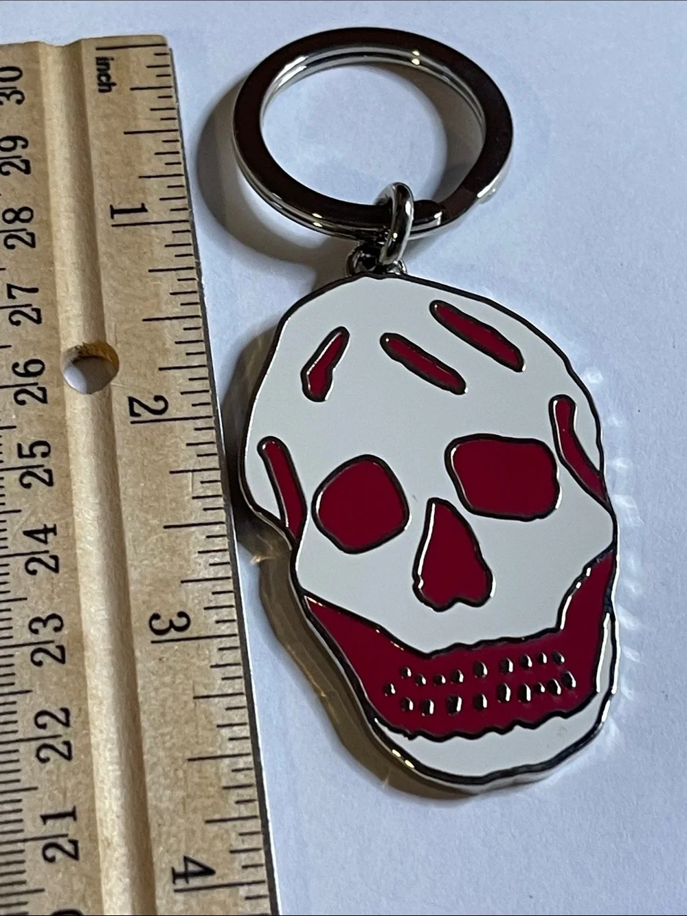 Alexander McQueen White and Burgundy Skull Enamel Keychain